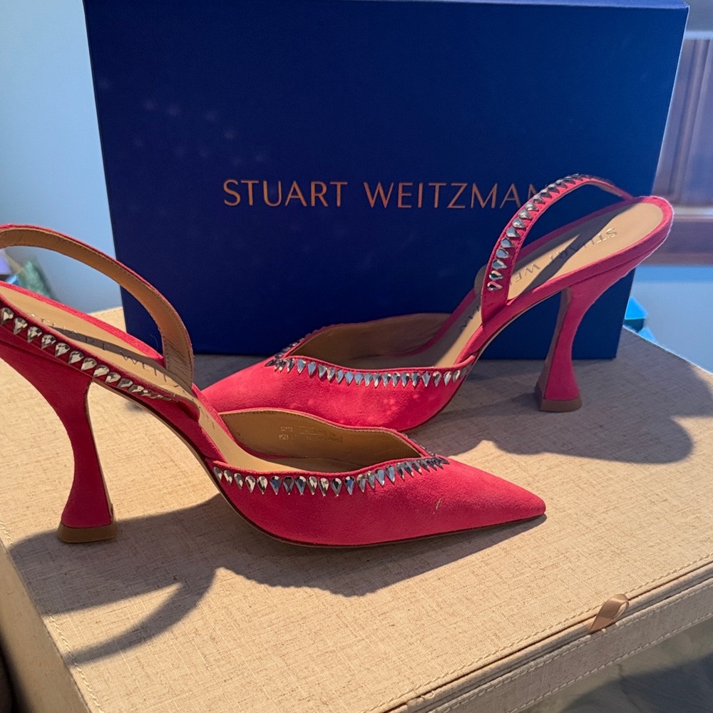 Stuart Weitzman Vibrant Red Embellished Heels